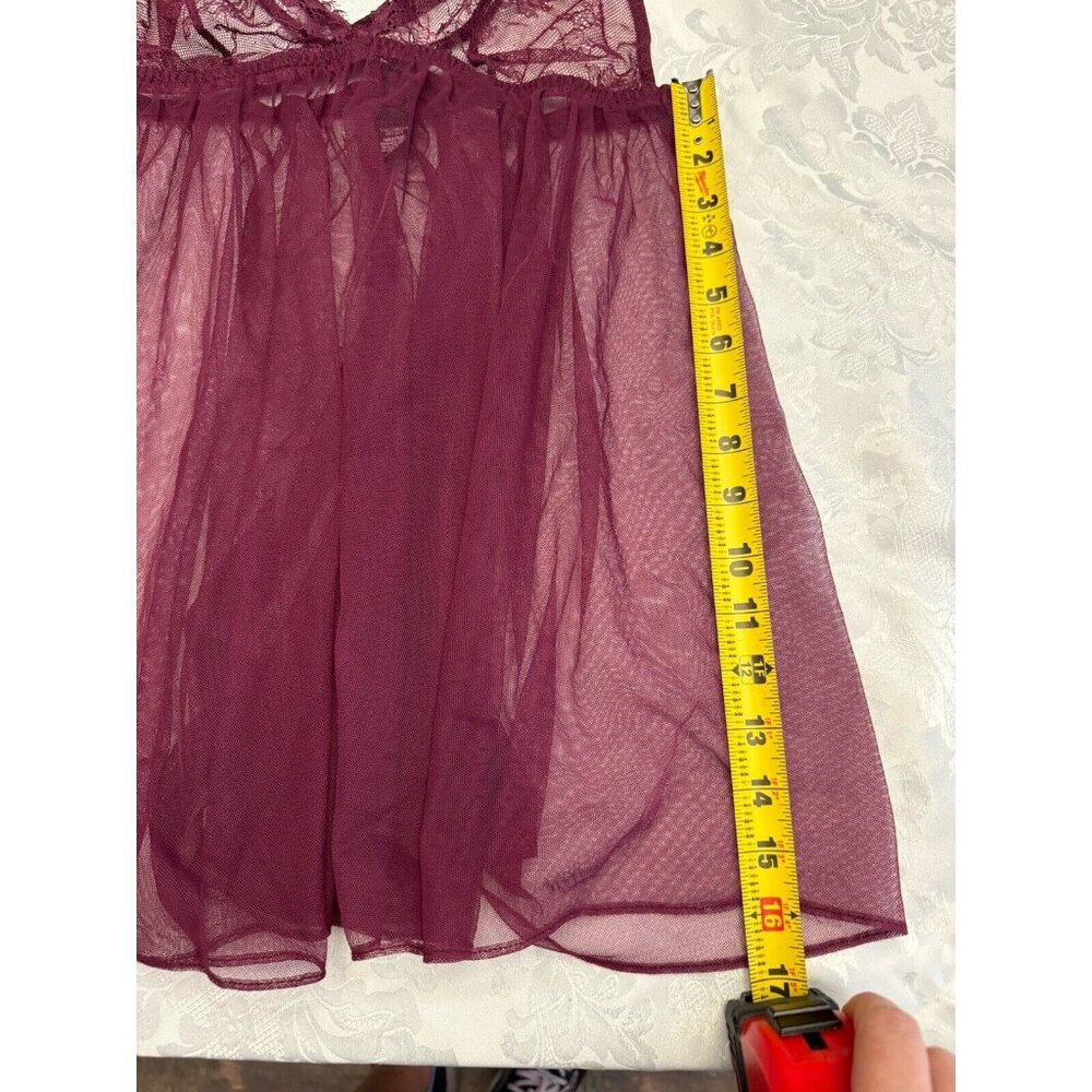 Victoria’s Secret Size Large Neglige Teddy Maroon Chiffon Sexy Lace Chemise - Picture 8 of 9